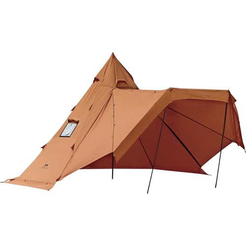 TOMOUNT ワンポールテント 2-4人用 tcテント 高さ2.8m ポリコットン ティピーテント サイドウォール付き 煙突穴付き 多機能 防撥水 通気性 難燃 焚火 4シーズン適用 (ニッケイイロ) 画像1