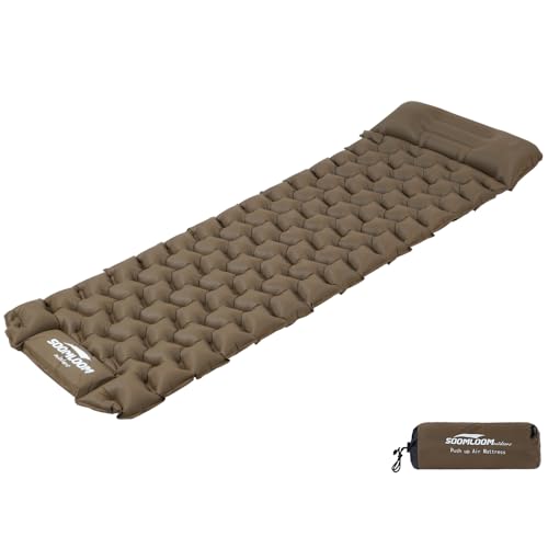 Soomloomポンプ内蔵エアーマット'Beads'高断熱R値1.8手押し･足踏み･吹き込み一体化枕ピローエアパッド･ベッド軽量コンパクト寝心地良い40Dナイロンキャンプアウトドア快眠マットレス 画像1