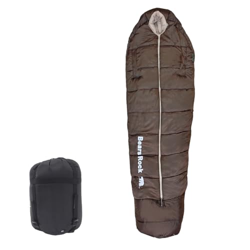 Bears Rock ベアーズロック -15度 寝袋 シュラフ マミー型 -15度 センタージッパー 4シーズン対応 FX-451G ブラウン 画像1
