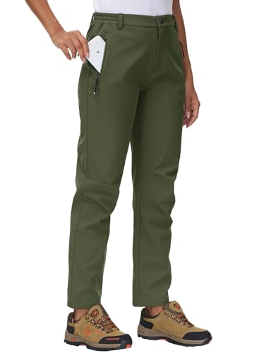 [YSENTO] 裏起毛 パンツ レディース 防寒 山ガール アウトドアファッション トレッキングパンツ 防風 吸汗速乾 撥水ズボン 登山ズボン ハイキング 冬山 街使い 通勤 真冬作業 厚手 秋冬用 グリーン M 中間 画像