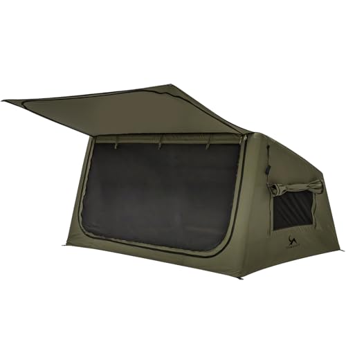 TOMOUNT エアーテント TC素材 4.5㎡ インフレータブル パップ型 1~2人用 組立簡単 エアフレームテント アウトドア 収納袋 空気入れ付き (グリーン) 画像1