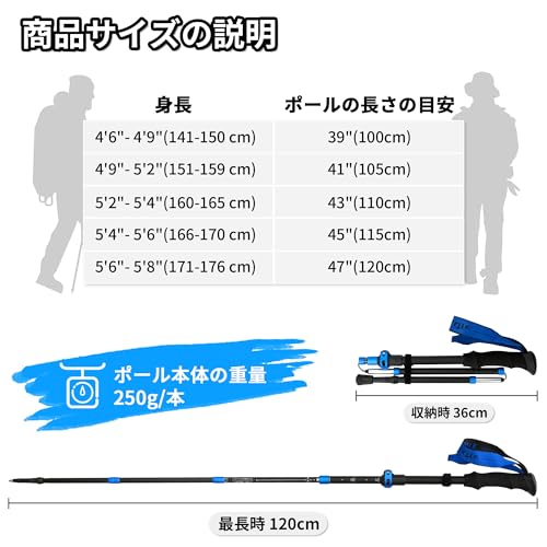 TheFitLife トレッキングポール 折畳み 登山 ストック 軽量 100-120cm伸縮 ウォーキングポール ウォーキングステッキ 2本セット 登山杖 登山ポール 山登り ステッキ ハイキングポール 男性 女性 高齢者 (灰色) 中間 画像