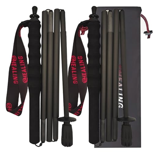 KHEALING トレッキングポール カーボン 折畳み 発売【超軽量110g/120g/130G】炭素繊維 登山 ポール 5節 2本セット 110/120/130 cm ハイキングポール 滑り止め コンパクト 遠足 登山用品 徒歩 キャップ 吸湿発散性に 収納バッグ付 男女兼用 オフロード(人気登山ブロガー絶賛推薦!) (赤色リストストラップ(110cm)) 1枚目 画像