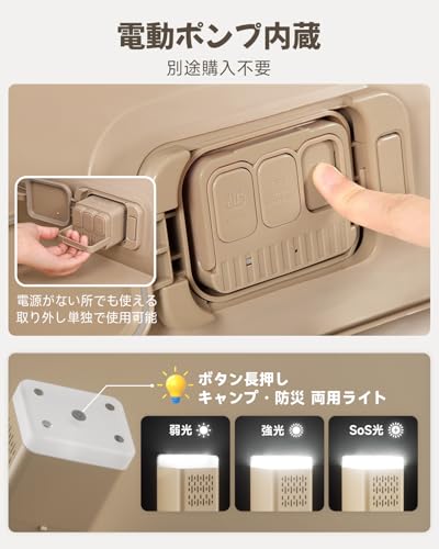 BQB エアーベッド 花見 キャンプ マット キャンプ用品 エアーマット 電動ポンプ内蔵 シングル 190×100×25cm 折り畳み式 自動膨張 ワンタッチで空気抜け Type-C充電式 取り外し可能 エアーマットレス 簡易ベッド 防水性・通気性・快適性 枕付き 収納袋付き 日本語取扱書 来客用/防災用/車中泊/引越し/家庭用/アウトドア コンパクト (ベージュ） 最後 画像