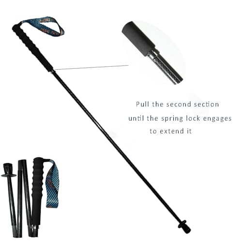 KHEALING トレッキングポール カーボン 折畳み【超軽量115g/125g/130G】炭素繊維 登山 ポール 5節 2本セット 110/120/130 cm ハイキングポール 滑り止め コンパクト 遠足 登山用品 徒歩 キャップ 吸湿発散性に 収納バッグ付 男女兼用 オフロード(人気登山ブロガー絶賛推薦！) (黒, 110CM) 中間 画像