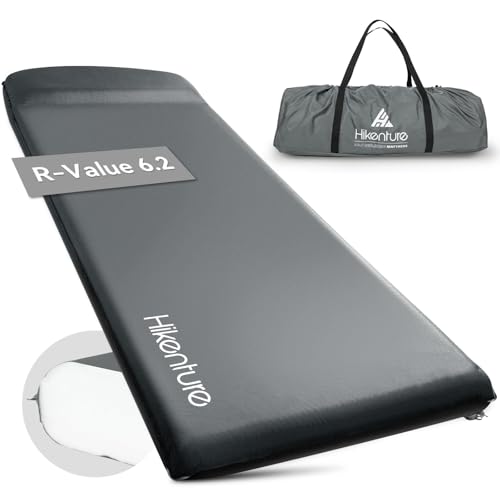 HIKENTURE インフレーターマット【極厚8cm・R値6.2】2WAY逆止弁 枕付き 無限連結 アウトドア 車中泊 マット 固定用バンド付き 収納袋付き 来客用 防災対策 画像1