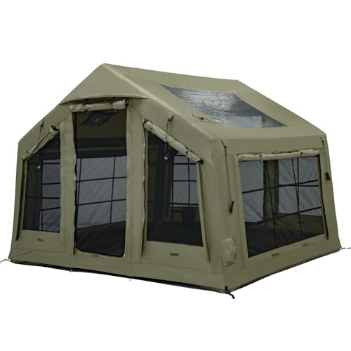 MC エアーテント 8㎡ オックスフォード素材 インフレータブル ロッジ型 3~5人用 煙突穴付き ファミリー キャンプ 組立簡単 エアフレームテント アウトドア 防蚊虫 4シーズン 収納袋 空気入れ付き 画像1