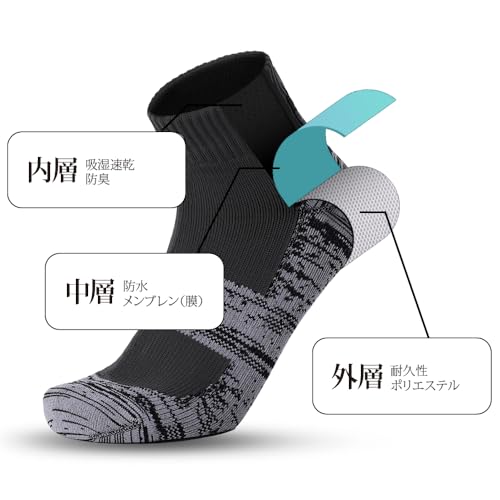 [RANDY SUN] 防水靴下 完全防水 防水ソックス 釣り スキー 通勤 3層防水 ショート SGS認証 高透湿 抗菌 防臭 バイク アウトドア 防ウォーター ハイキング 登山 サッカー キャンプ メンズ レディース スポーツソックス 1足 最後 画像