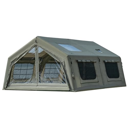 MC エアーテント 17㎡ オックスフォード素材 インフレータブル 2ルーム 超大空間 ロッジ型テント 煙突穴付き 480x360x220cm 6~10人用 ファミリー キャンプ 簡単設営 アウトドア 日除け 遮熱 グランピング 1枚目 画像