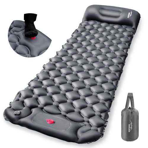 エアーマット キャンプ【2025NEWモデル･.25秒膨らむ･10CM厚さ】 足踏み式 R値4.0 厚手 枕付き 車中泊 防災 超軽量 コンパクト 防水 寝袋 持ち運び便利 簡単収納 災害マット 登山 キャンプ用品 テント 収納袋付き 1枚目 画像