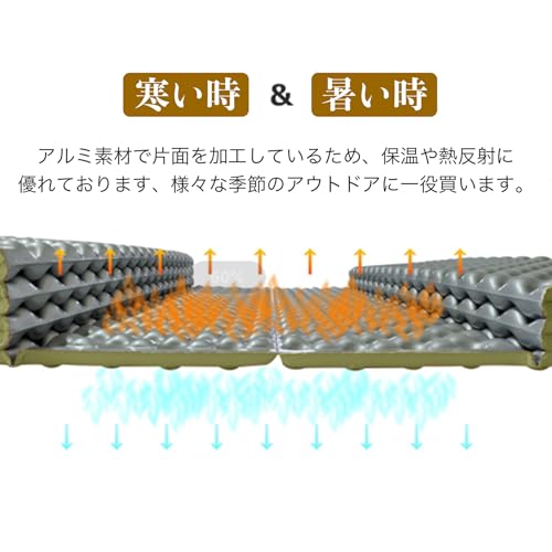 キャンプマット ATOKA アウトドアマット 極厚25mm 超軽量 防水 断熱 レジャー 寝心地快適 折りたたみ コンパクト(アーミーグリーン+シルバー) 中間 画像