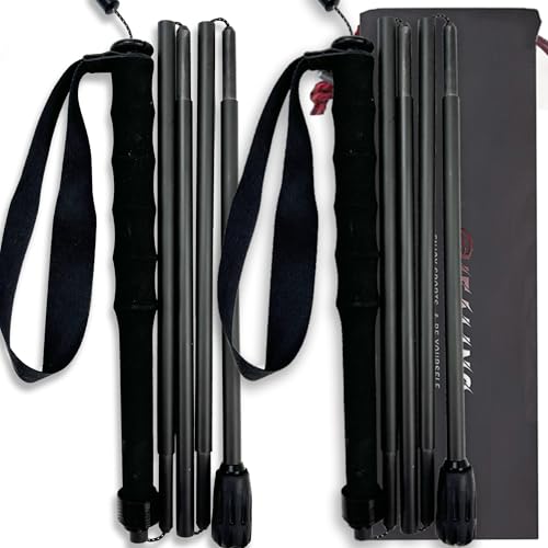 KHEALING トレッキングポール カーボン 折畳み【超軽量110g/120g/130G】炭素繊維 登山 ポール 5節 2本セット 110/120/130 cm ハイキングポール 滑り止め コンパクト 遠足 登山用品 徒歩 キャップ 吸湿発散性に 収納バッグ付 男女兼用 オフロード(人気登山ブロガー絶賛推薦！) (黒色リストストラップ(110cm)) 1枚目 画像