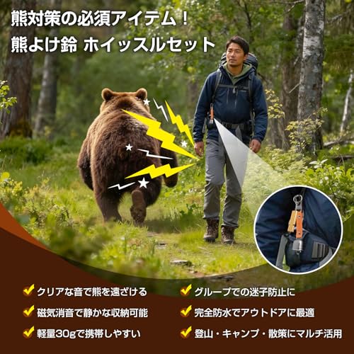 SOHAPI 熊よけ鈴 消音機能付き 熊鈴 くまよけ鈴 大音量 ホイッスル コンパクト収納 袋付き (ブラウン) 最後 画像