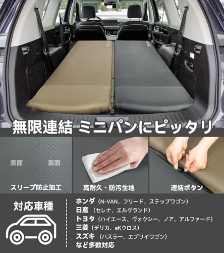 HIKENTURE インフレーターマット【極厚8cm・R値6.2】2WAY逆止弁 枕付き 無限連結 アウトドア 車中泊 マット 固定用バンド付き 収納袋付き 来客用 防災対策 中間 画像
