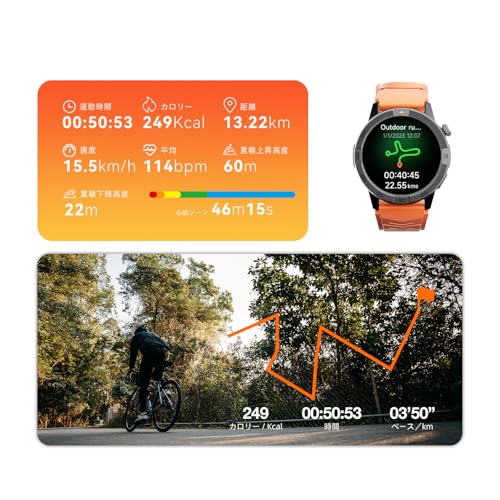 AGM Legion Pro スマートウォッチ Bluetooth通話対応 GPS搭載 オフラインマップ 50m防水 耐衝撃 1.43インチAMOLED大画面 心拍・睡眠・ストレス監測 健康管理 iOS/Android対応 100種スポーツモード 交換用ベルト2本付き 最後 画像