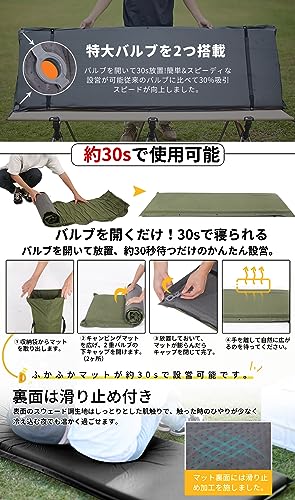 CAMDOOR キャンプ マット エアーマット 厚手 10cm【30秒自動膨張・より広い】R値 6.8 インフレーターマット 車中泊 コンパクト 自動膨張 キャンパー 無限連結可能 キャンプ用品 寝具エアーベッド 防水防潮 安全無臭 持ち運び便利 簡単収納 収納袋付き 2個セット 中間 画像
