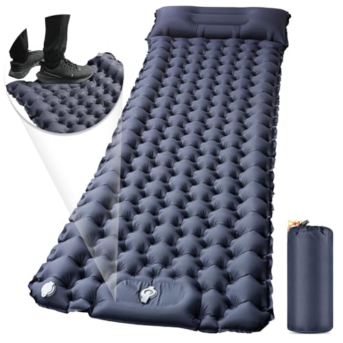 エアーマット キャンプ マット【30s膨らむ･10CM厚さ】足踏み式 無限連結可能 R値4.0 車中泊 防災 厚手 枕付き 超軽量 コンパクト 防水 寝袋 持ち運び便利 簡単収納 補修テープ付 災害 登山 テント用 キャンプ用品 1枚目 画像