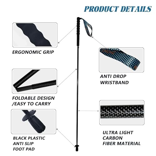 KHEALING トレッキングポール カーボン 折畳み【超軽量115g/125g/130G】炭素繊維 登山 ポール 5節 2本セット 110/120/130 cm ハイキングポール 滑り止め コンパクト 遠足 登山用品 徒歩 キャップ 吸湿発散性に 収納バッグ付 男女兼用 オフロード(人気登山ブロガー絶賛推薦！) (黒, 110CM) 最後 画像