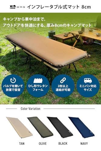 WAQ キャンプマット 車中泊マット 厚手 8cm コンパクト R値 6.5 特殊ウレタン 軽量 インフレーターマット (ブラック) 最後 画像