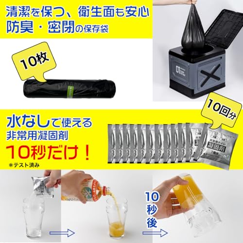 【凝固剤10回・収納バッグ無料付き】簡易トイレ 折りたたみ 簡易トイレ 非常用トイレ 災害用 防災トイレ ステッパー 防災グッズ 介護 備蓄 台風 災害 凝固剤トイレ 携帯トイレ 車 キャンプ トイレ 車中泊 グッズ 旅行 ポータブルトイレ ハイキング 仮設トイレ 便座 緊急トイレ セット 女性用 男性用 (スモークブルー) 中間 画像