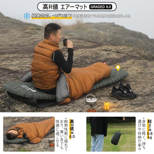 SoomloomキャンプエアーマットGRADED6.0高R値断熱低温耐寒空気入れポンプバッグ付きコンパクト軽量600gポータブルエアーベッド車中泊登山防災地震アウトドアキャンプインフレーターマット (アーミーグリーン) 最後 画像