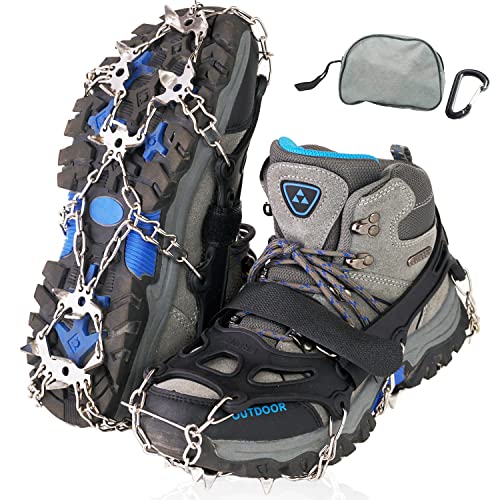 【日本山岳ガイド監修】 アイゼン チェーンスパイク 19本爪 カラビナ付き 登山 雪山 トレッキング 軽量 滑り止め 収納袋付き 日本ブランド SanSigma (ブラック L) 1枚目 画像