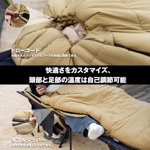 ICECO 寝袋 シュラフ マミー型 -25度耐寒・両手出せる可能・着脱式ハンドウォーマー・収納リュックサック付き 洗濯機可 軽量 コンパクト収納 アウトドア キャンプ トレッキング 登山 車中泊 防災避難 中間 画像